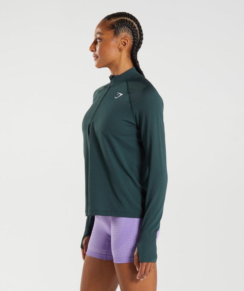 Women's Gymshark Vital Seamless 1/2 Zip Sweatshirts Dark Green | CA 6A150N